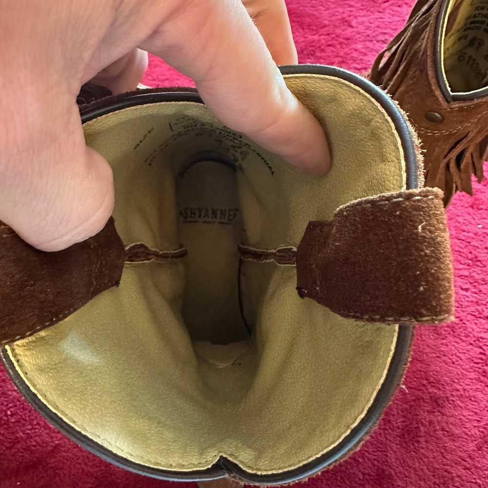 Kids Brown Suede Fringe Cowboy Boots Studded Western Mid Calf Size 1 - Picture 10 of 14
